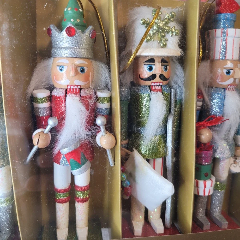 Nutcracker Hanging Ornaments Glitter Soldiers Set of 11 Holiday Decor NEW